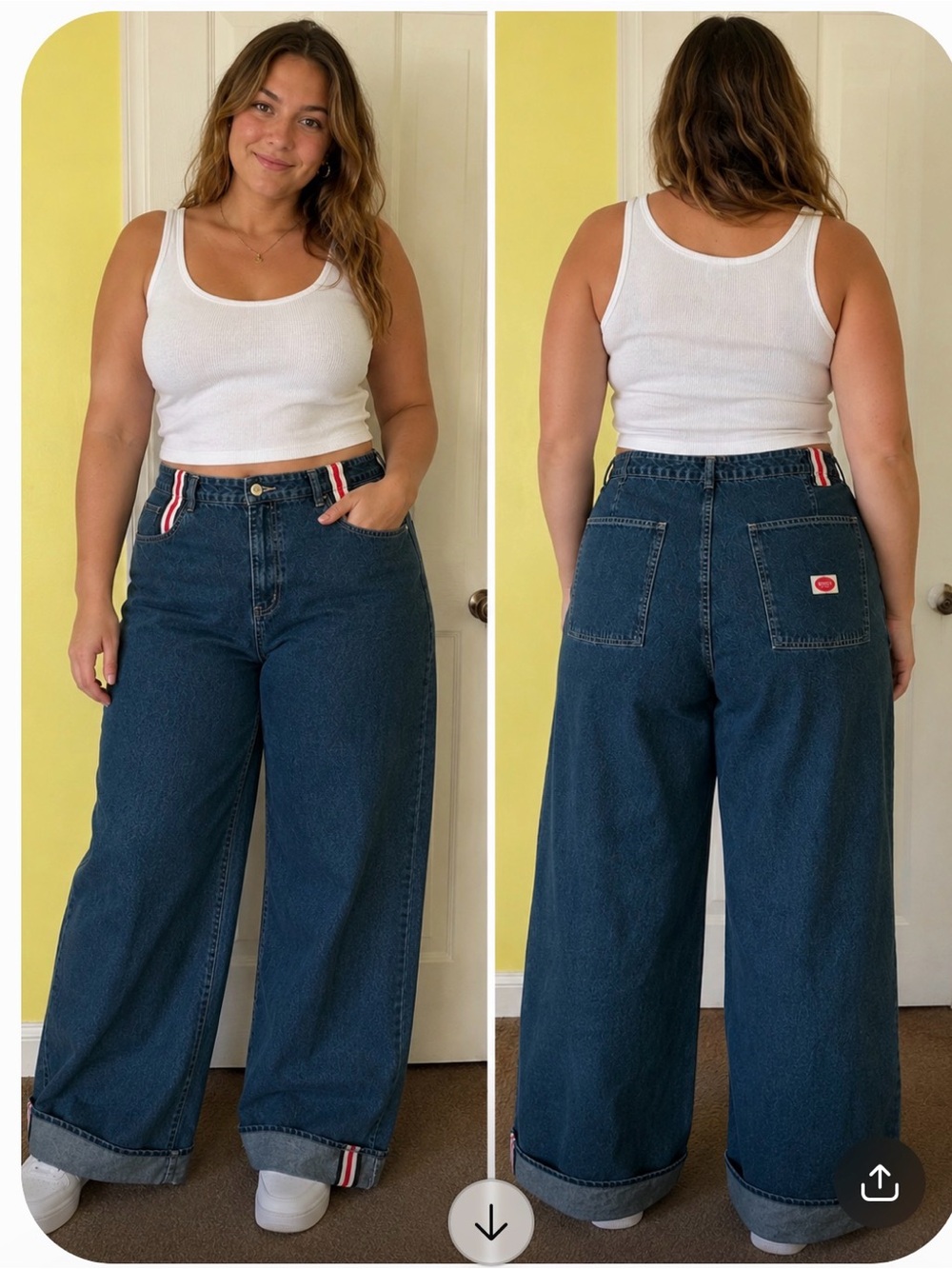 Vintage 90s REVOLT Deadstock Wide Leg Jeans NWTStriped Cuff Size 18 (Tag Error)